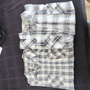 Two, Ely Cattleman Men's XL pearl snap button shirt. Black, brown, white, silver